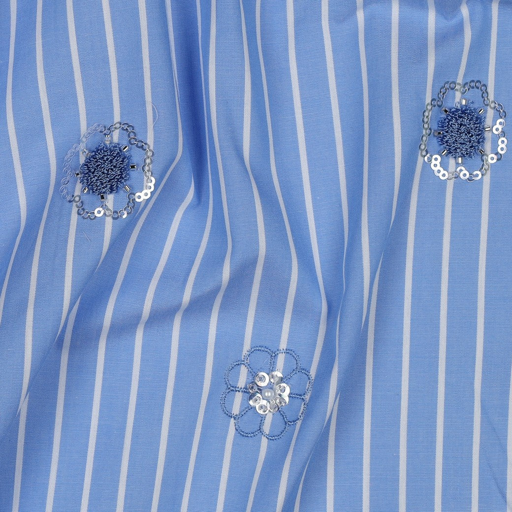 Chambray rayé et brodé (perles et sequins)
