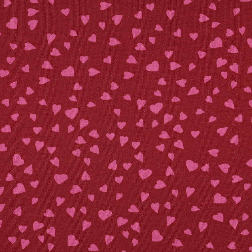 French terry DOGS and HEARTS POPPY