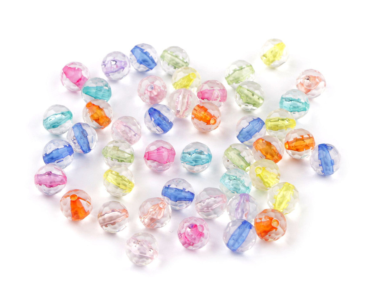 Perles en plastique plates transparentes avec fil coloré, Ø 6 mm, 8 mm - 20g