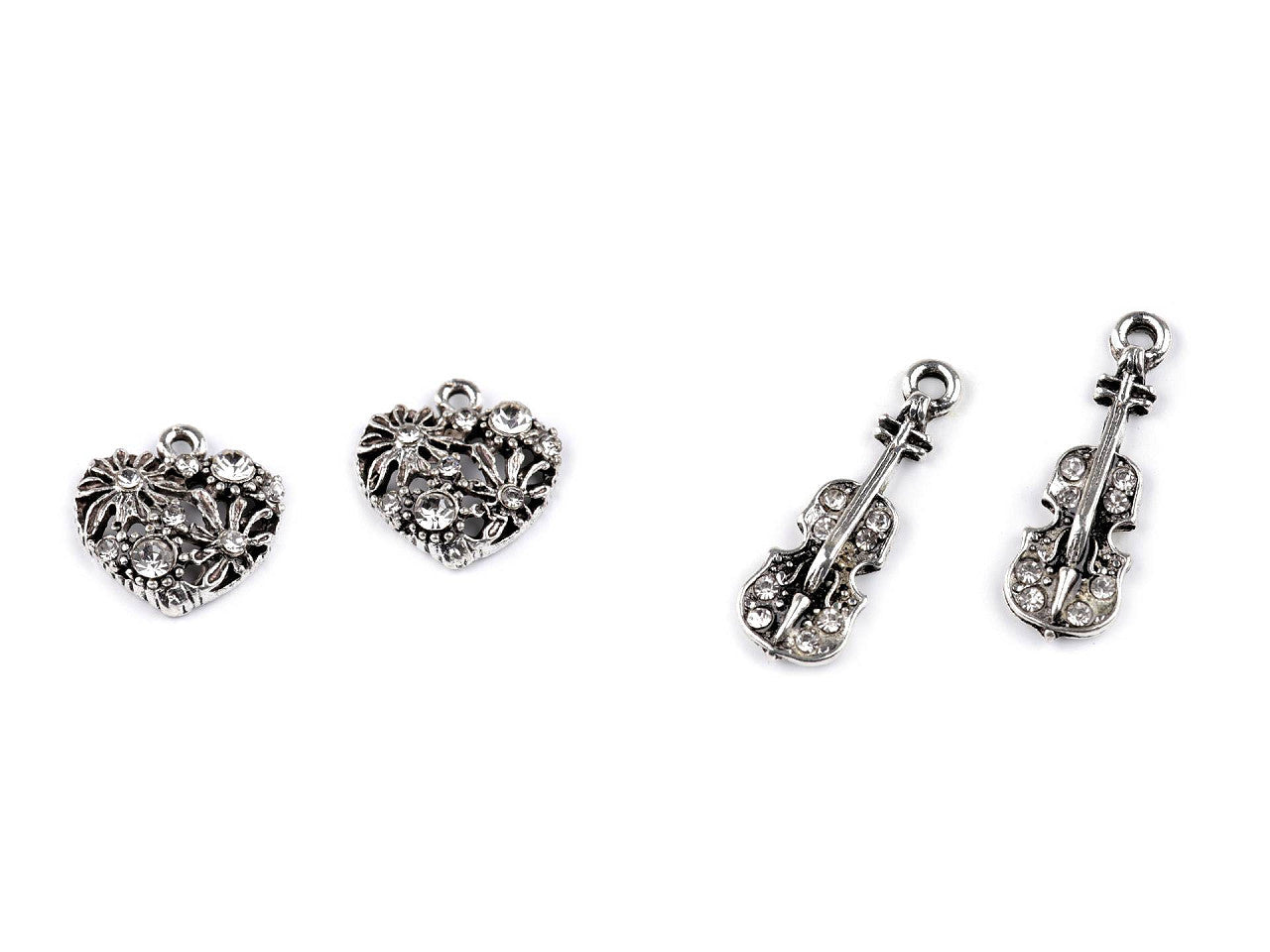 Breloque métallique/Tirette de FAG avec strass - Cœur, Violon, Couronne