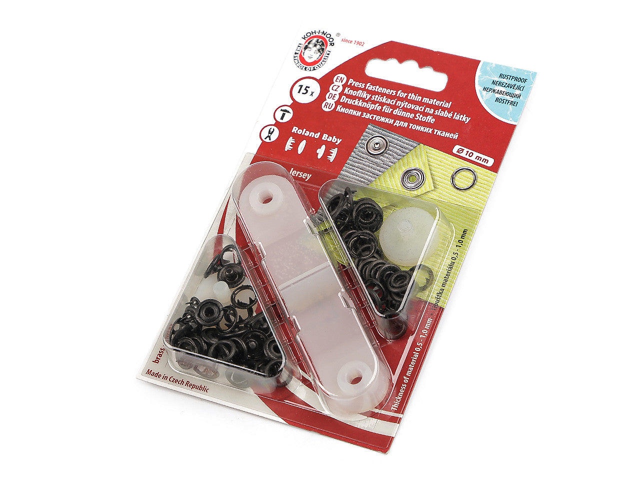 Boutons pression Roland Baby, Ø 10 mm, pour tissus fins - 1carte