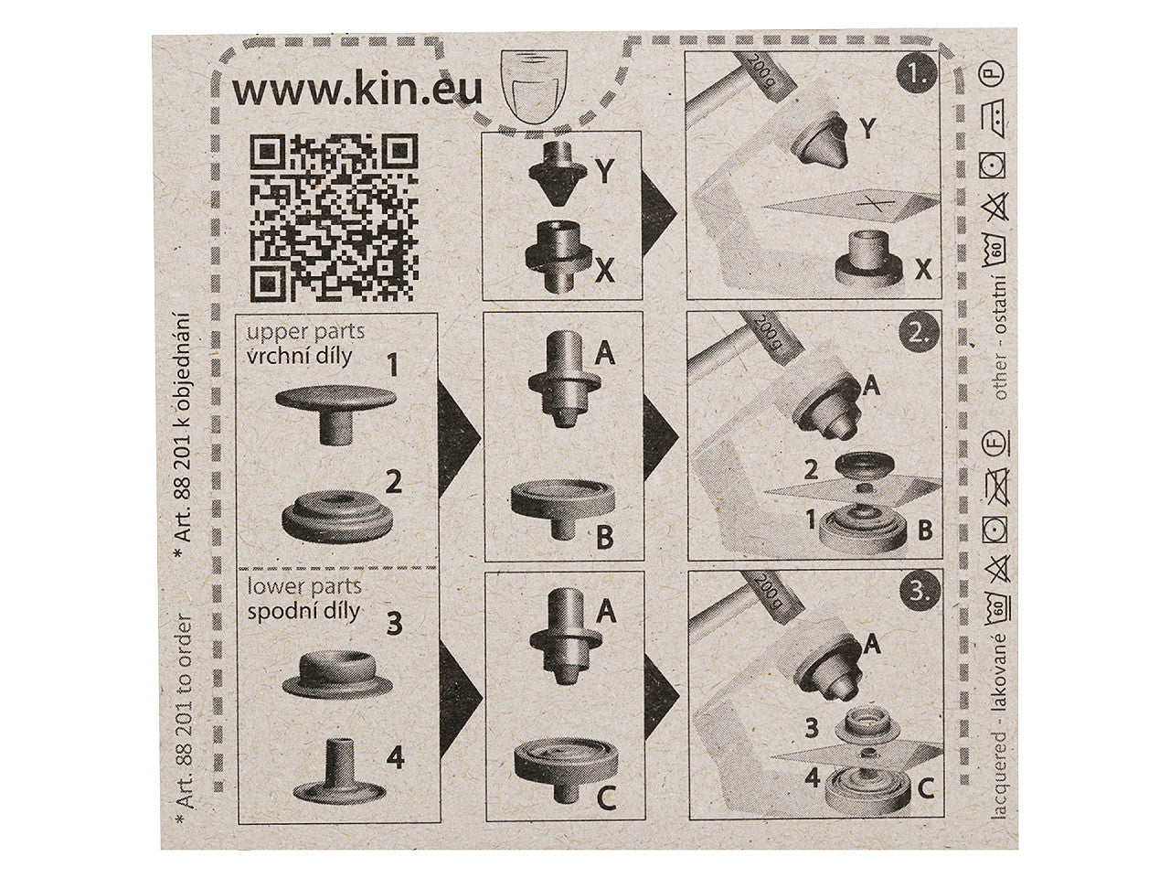 Boutons pression, Ø 15 mm, pour tissus épais, dorés - 1carte