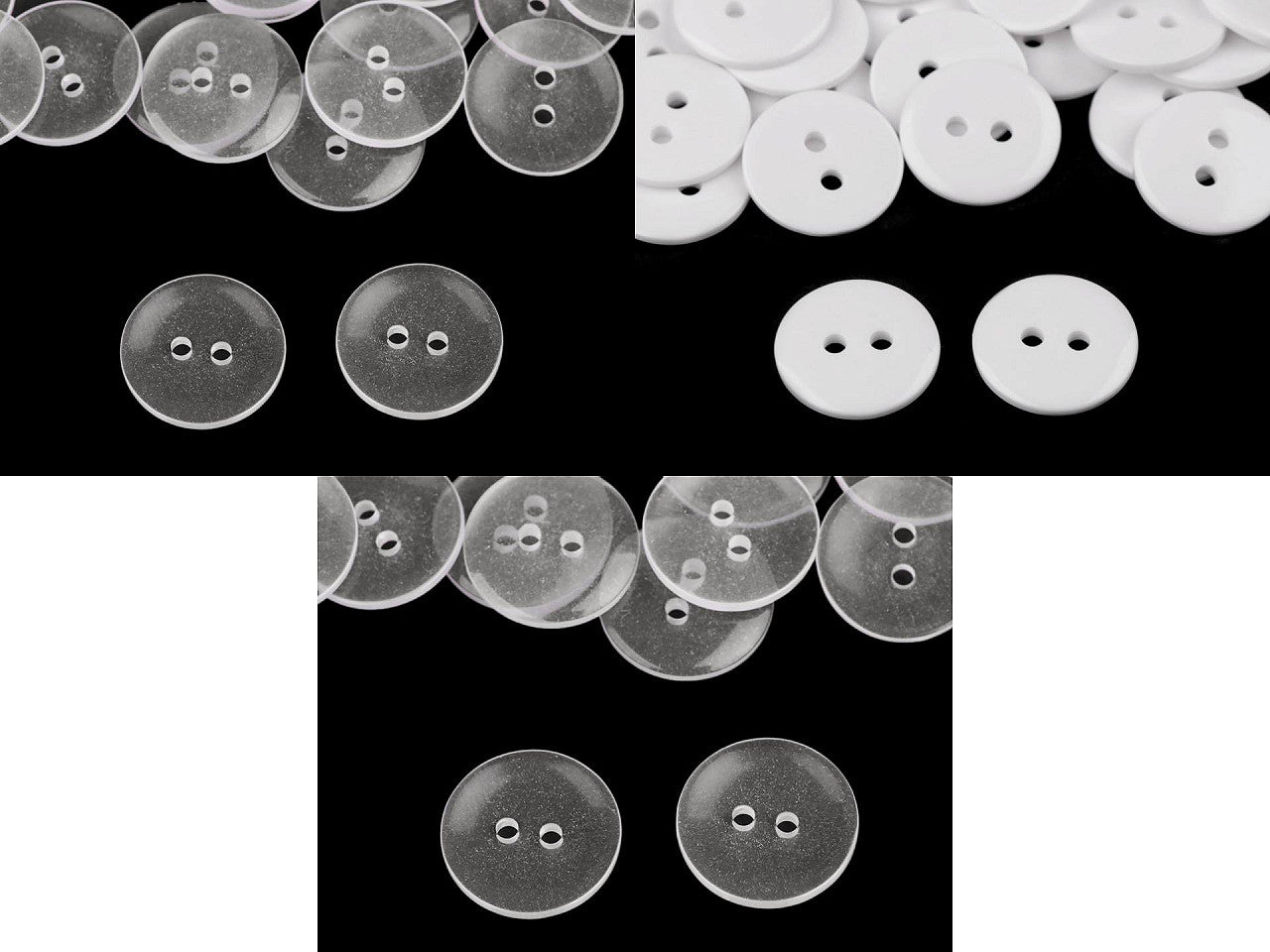 Boutons transparents, tailles 15,2mm et 17,7mm, lavables jusqu'à 95 °C - 200pc