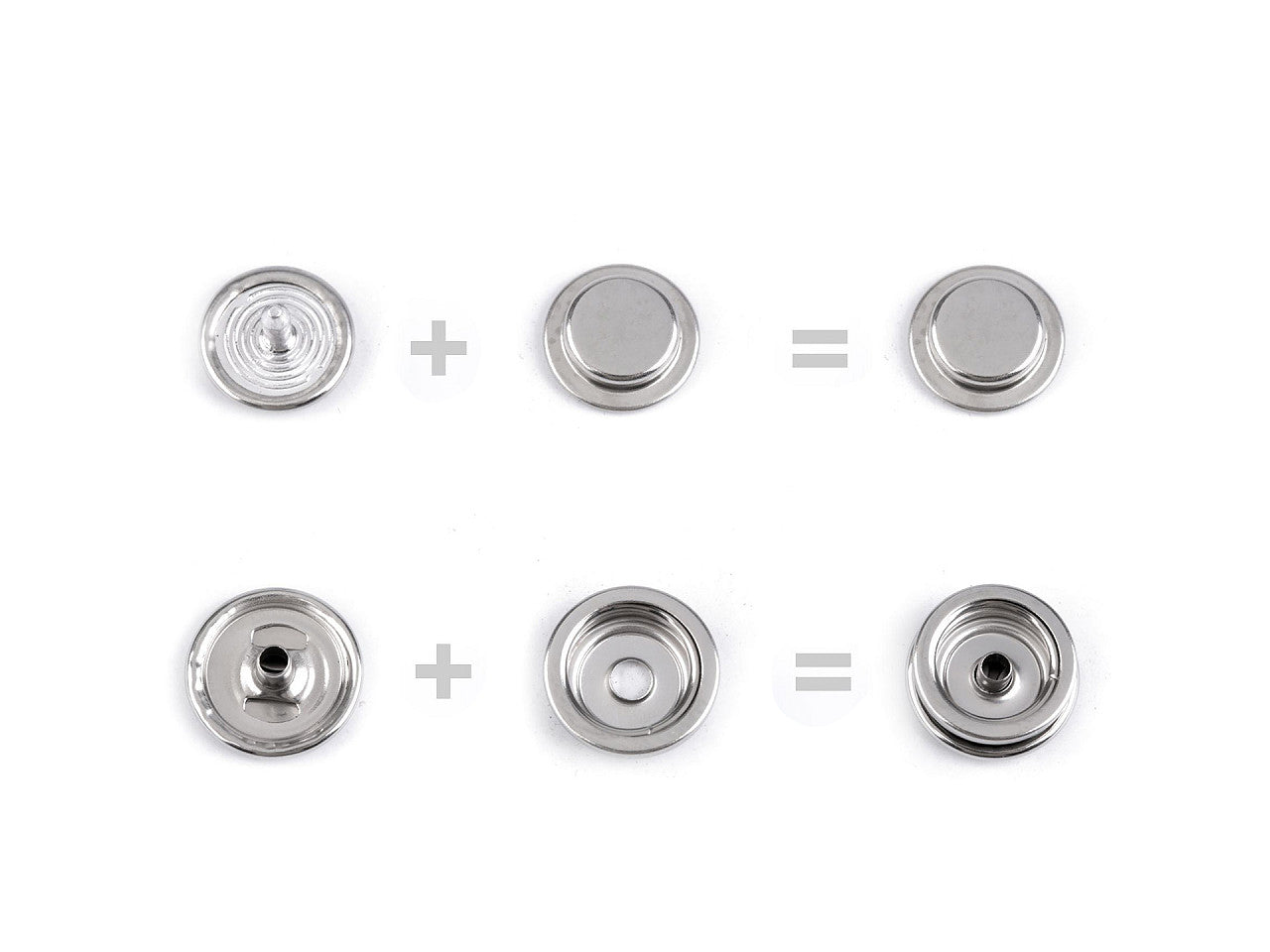 Boutons pression métalliques double face en acier inoxydable, Ø 15 mm, pour tissus épais - 50set