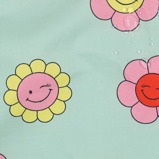 Coton enduit oekotex fleurs joyeuses - Menthe POPPY