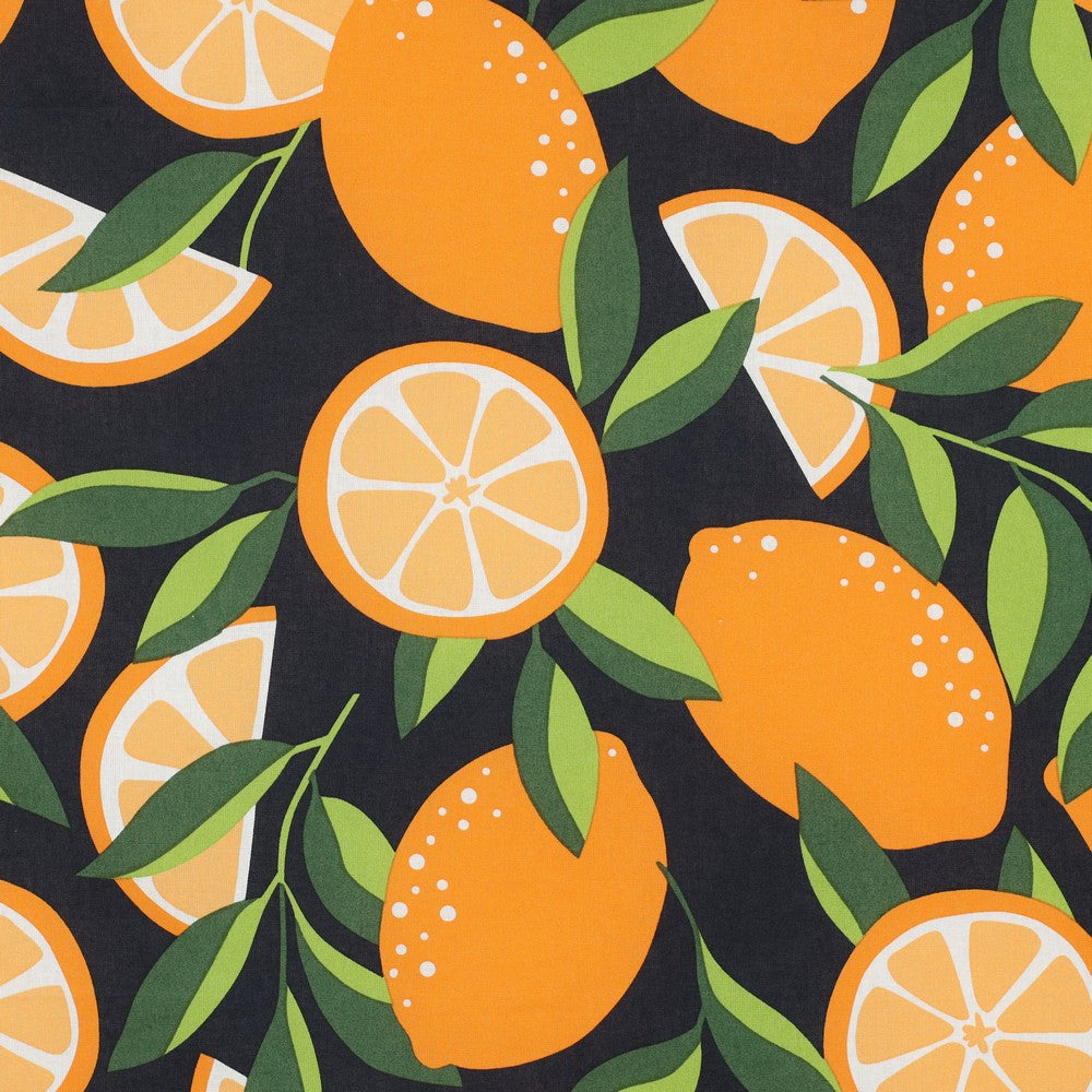 Coton enduit oekotex citrons - Bleu marine POPPY