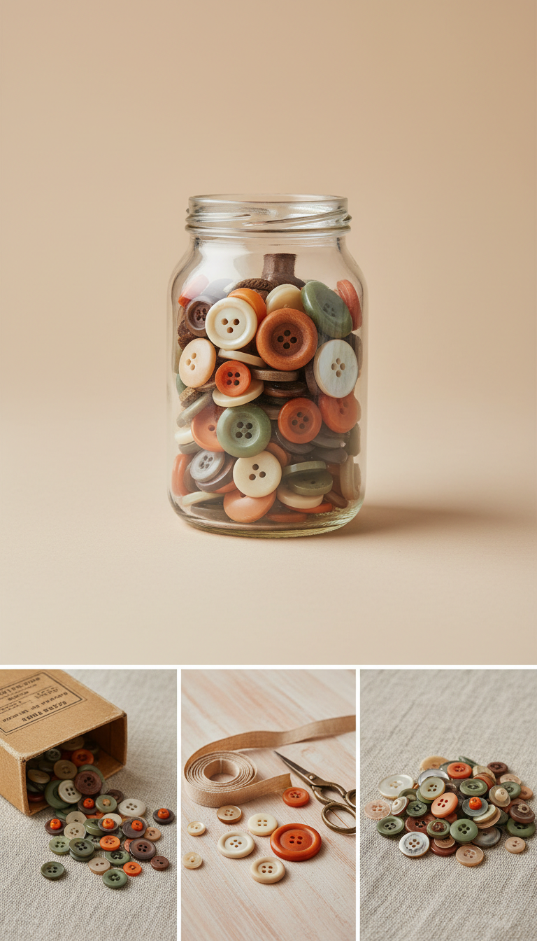 Bocal vintage en verre rempli de boutons variés