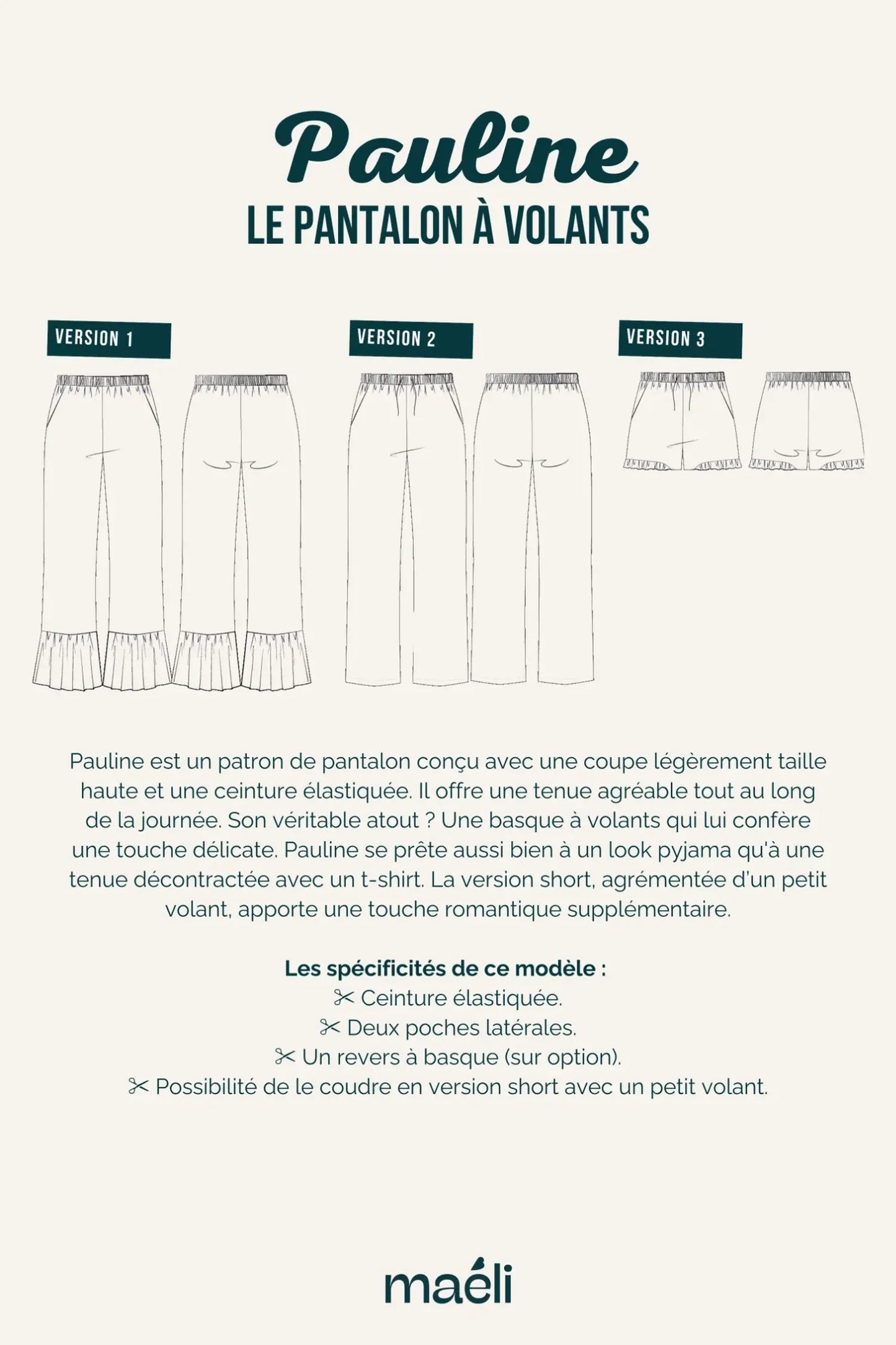 Patron Maëli Paris — Pauline (pantalon à volants)
