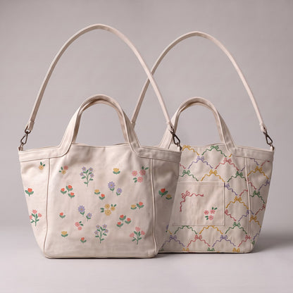 Panneau prêt à coudre – sac à fleurs – naturel