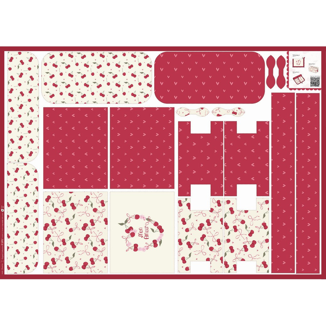 Panneau prêt à coudre – trousse de toilette Cerises