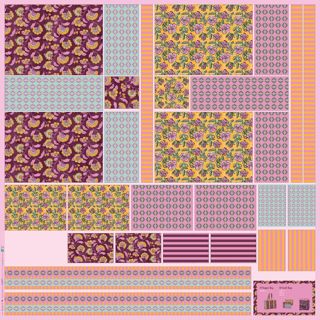 Panneau prêt à coudre – sac à fleurs – rose
