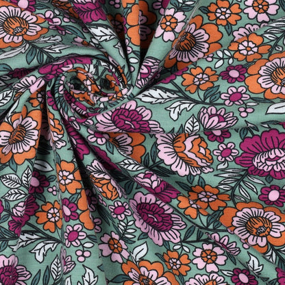 Jersey fleuri sur fond vert POPPY oekotex