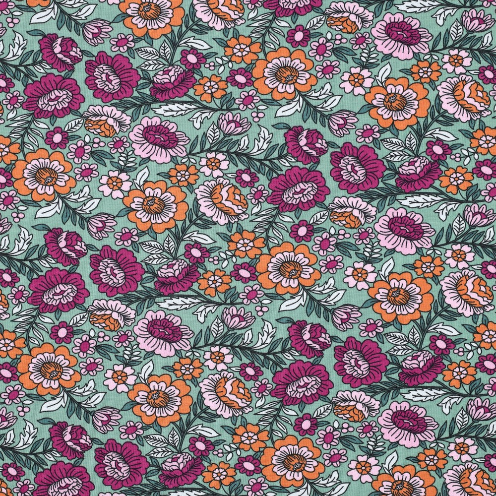 Jersey fleuri sur fond vert POPPY oekotex