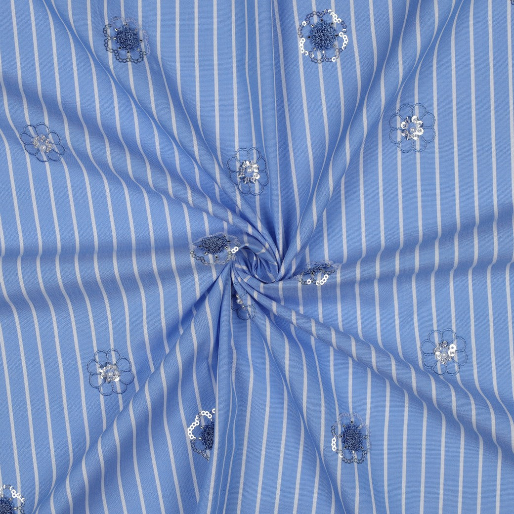 Chambray rayé et brodé (perles et sequins)