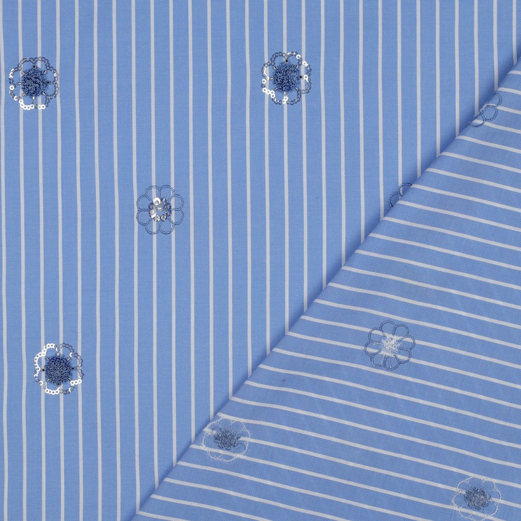 Chambray rayé et brodé (perles et sequins)