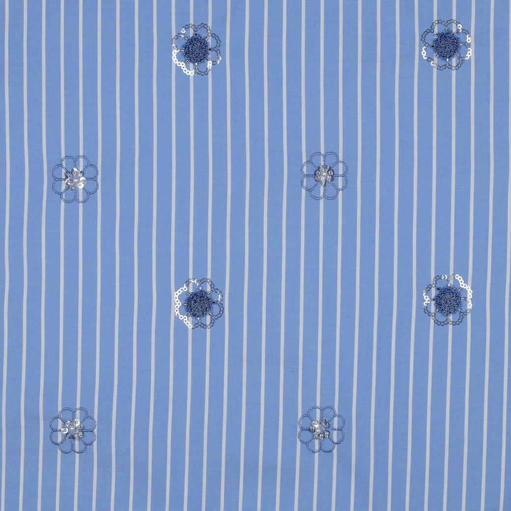 Chambray rayé et brodé (perles et sequins)