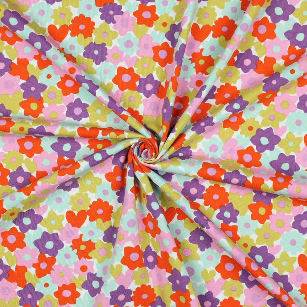 Jersey Flowers – Rouge / citron vert