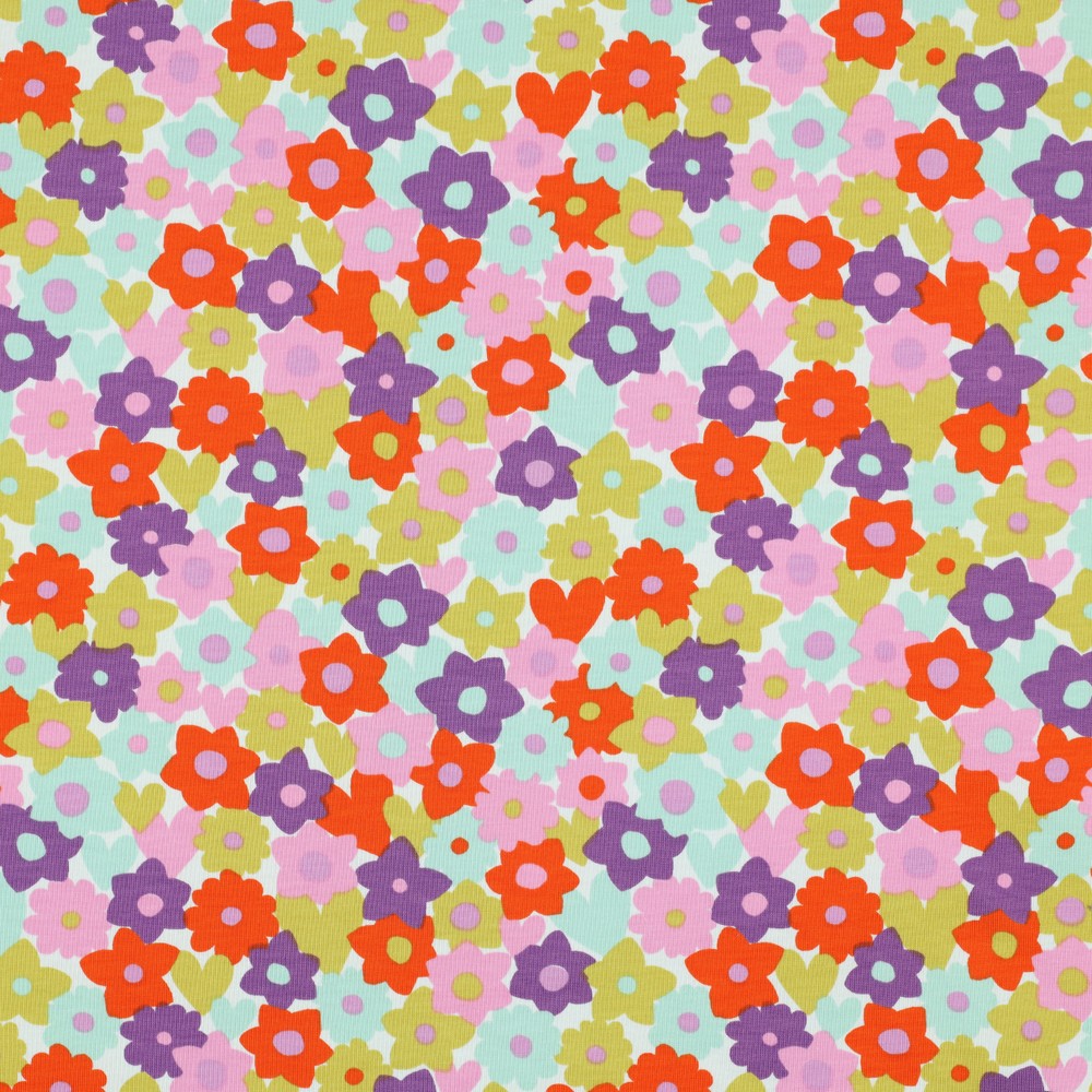 Jersey Flowers – Rouge / citron vert