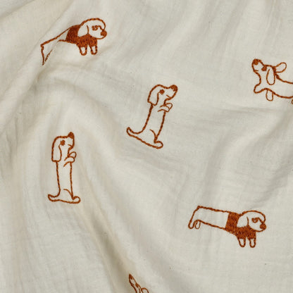 Double gaze brodée POPPY (motifs chiens) OEKOTEX