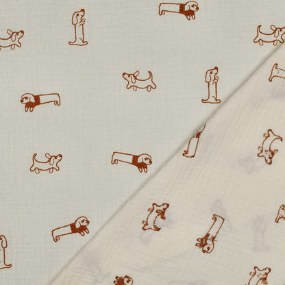 Double gaze brodée POPPY (motifs chiens) OEKOTEX