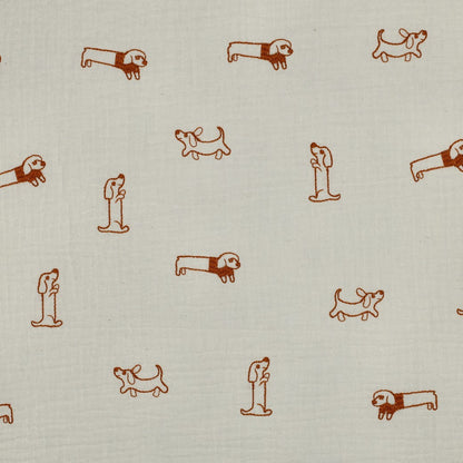 Double gaze brodée POPPY (motifs chiens) OEKOTEX