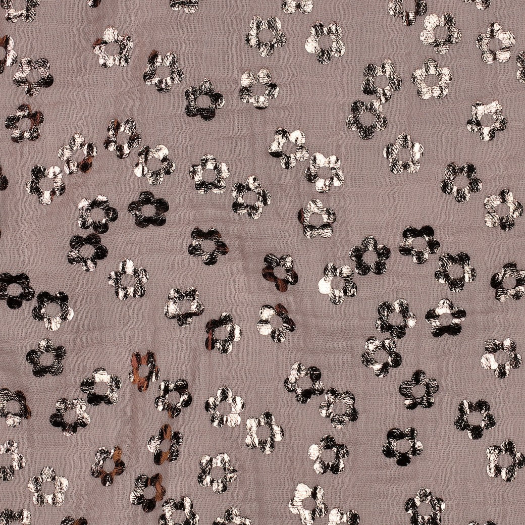 Double gaze fleurs dorées rosé — coton