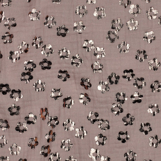 Double gaze fleurs dorées rosé — coton
