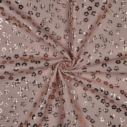 Double gaze fleurs dorées rosé — coton