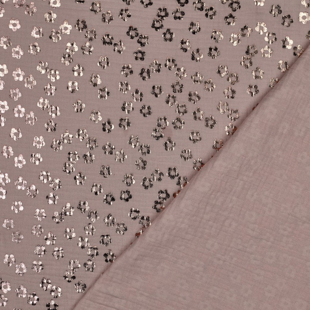 Double gaze fleurs dorées rosé — coton