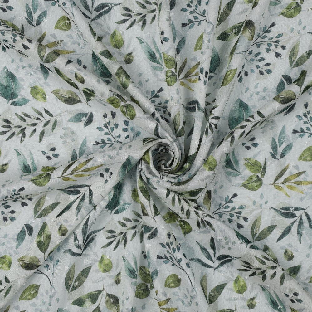 Viscose plumetis imprimé feuillage EUCALYPTUS - POPPY