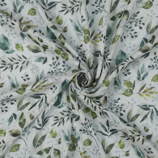 Viscose plumetis imprimé feuillage EUCALYPTUS - POPPY