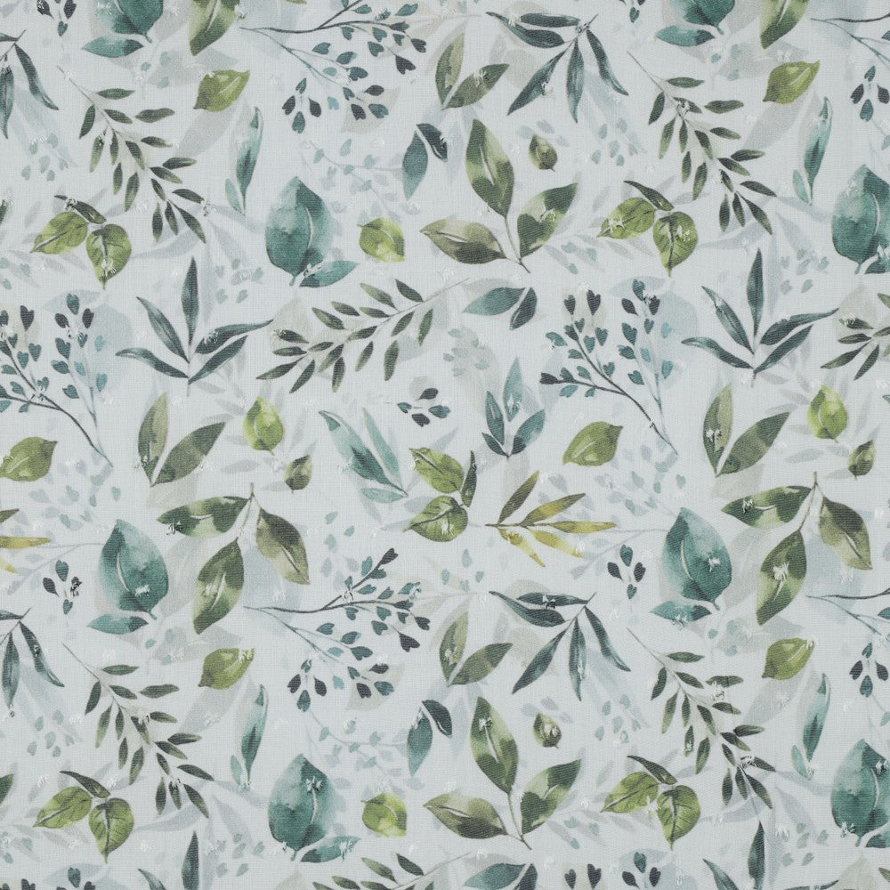 Viscose plumetis imprimé feuillage EUCALYPTUS - POPPY