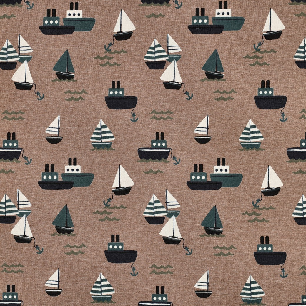 Jersey mélange bateaux - par 10cm
