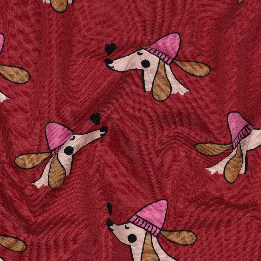 French terry DOGS and HEARTS POPPY