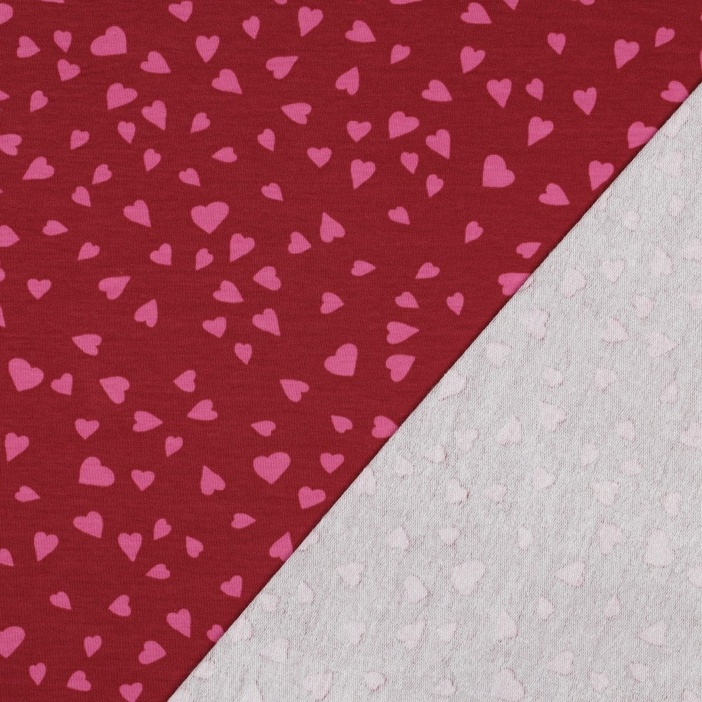 French terry DOGS and HEARTS POPPY