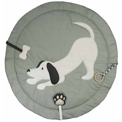 Panneau popeline de coton - Tapis d'éveil chiens vert sauge