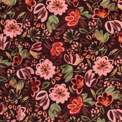 Jersey coton Oekotex fleurs POPPY - Fond bordeaux