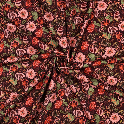 Jersey coton Oekotex fleurs POPPY - Fond bordeaux