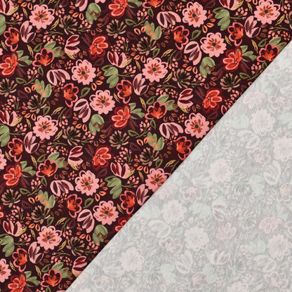 Jersey coton Oekotex fleurs POPPY - Fond bordeaux