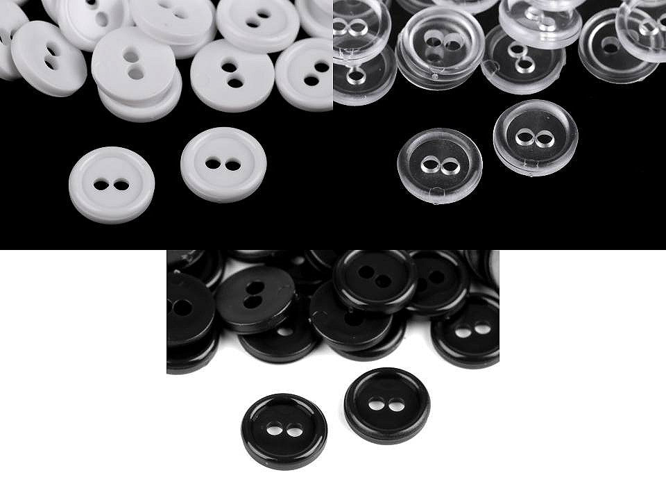 Boutons de chemise en plastique, 2 trous, taille 11,4mm