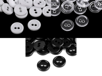 Boutons de chemise en plastique, 2 trous, taille 11,4mm