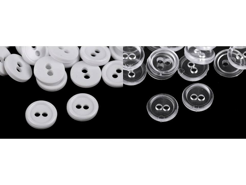 Boutons de chemise en plastique, 2 trous, taille 11,4mm