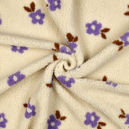Teddy Jacquard Fleurs Écru - par 10 cm