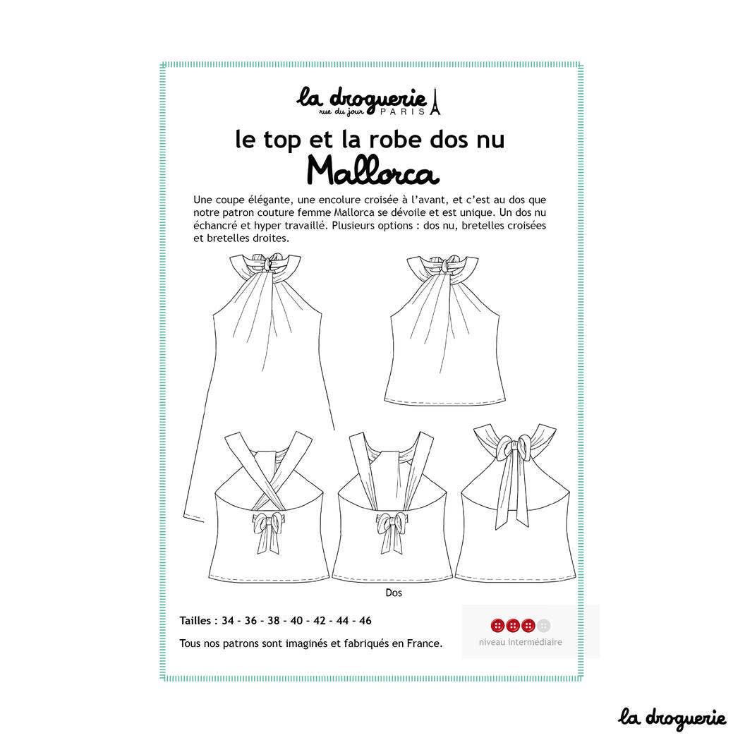 Patron couture du top et robe dos nu Mallorca