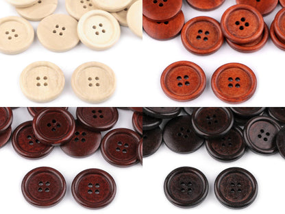Bouton en bois, taille 25,4mm, 4 trous