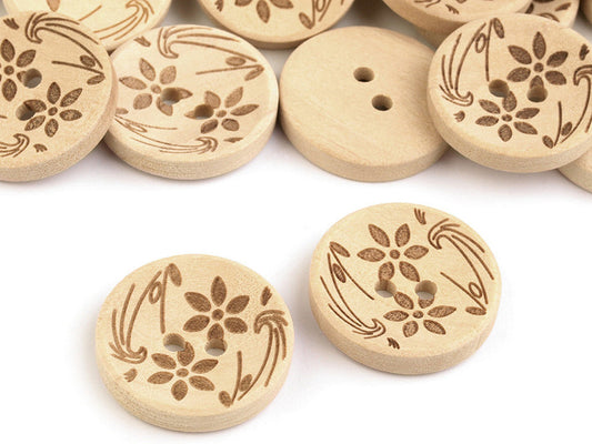 Bouton en bois Fleurs, taille 20,3mm