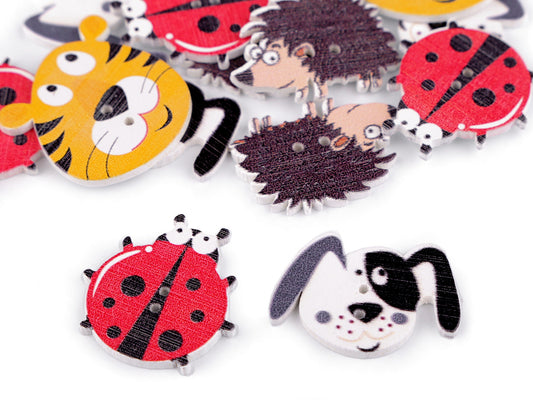 Boutons décoratifs Animaux en bois - chien, hérisson, tigre