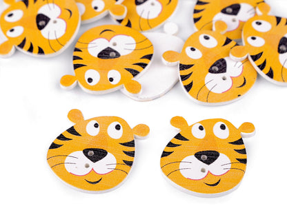 Boutons décoratifs Animaux en bois - chien, hérisson, tigre