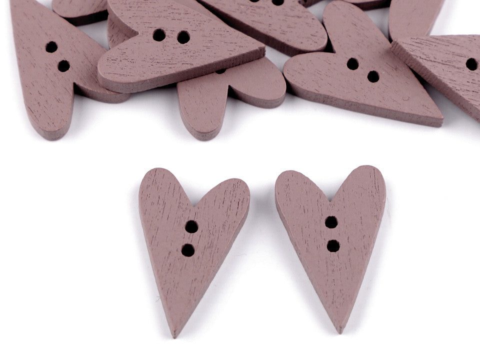 Bouton décoratif en bois, Cœur - 10pc