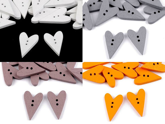 Bouton décoratif en bois, Cœur - 10pc